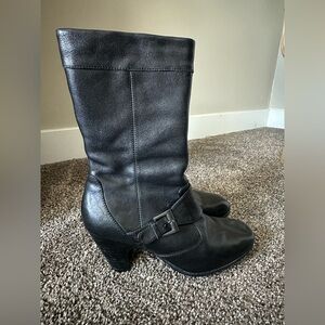 Born Black Leather Mid-Calf Buckle Boots Size 7.5